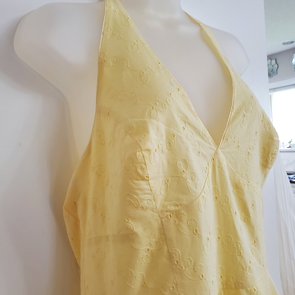 Reitmans EYELET Yellow Backless Dress fits Sz 12 - Picture 4 of 11